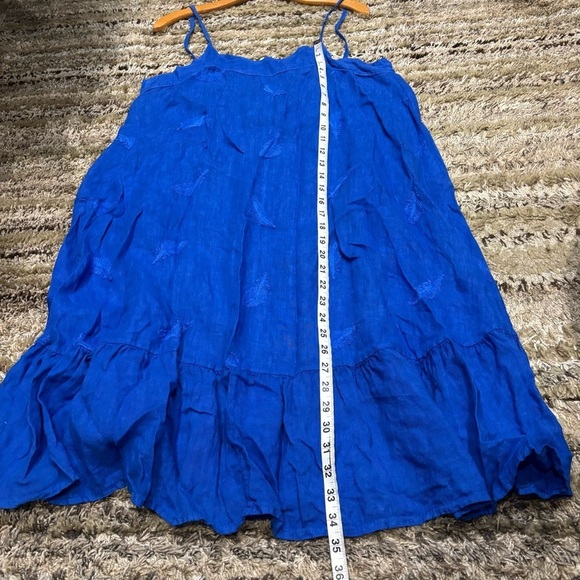Pure Lino Linen Italy Dress Spaghetti straps blue embroidered - Picture 9 of 11